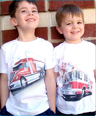 Kids smiling wearing trucks t-shirts, 30 days of giveaway series