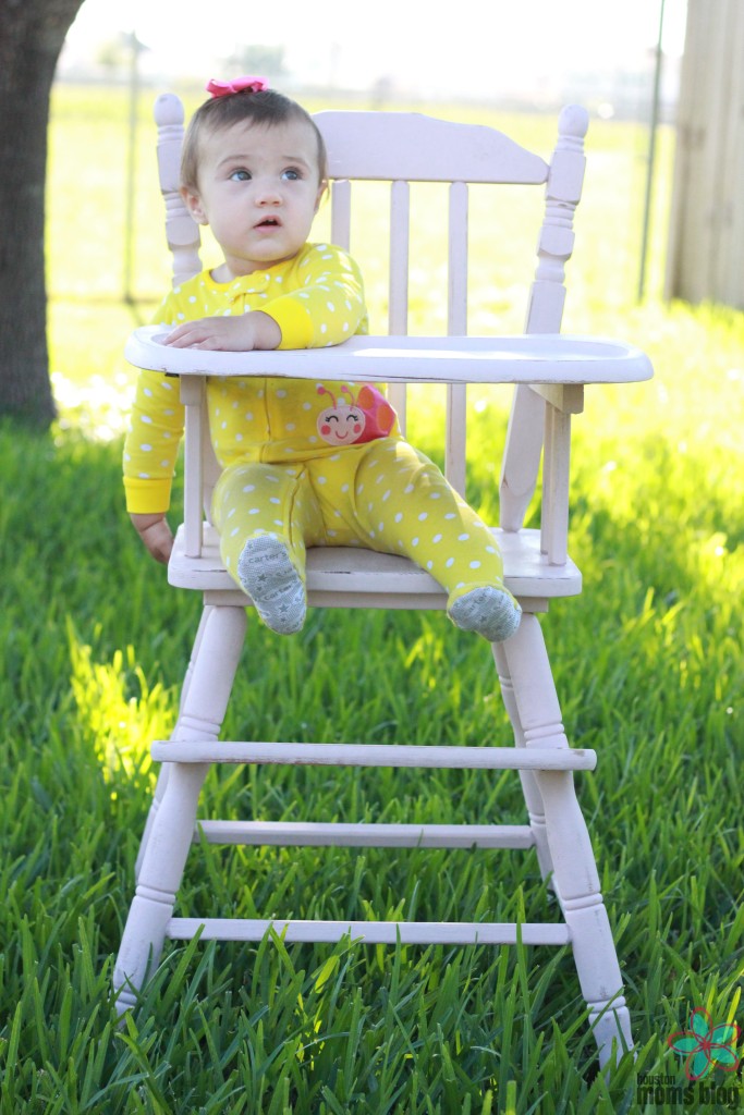Houston Moms contributor Misty W's baby sitting in her newly renovated DIY project, high chair
