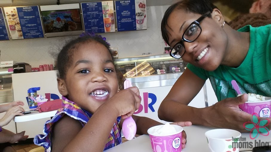 Breonna B, Houston Moms Collaborator eating ice cream with kid during a mommy-daughter date
