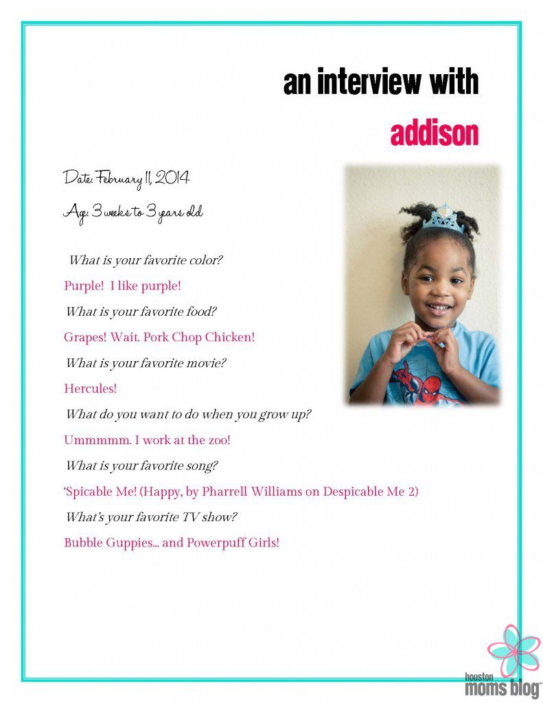 An interview with Addison (age 2)