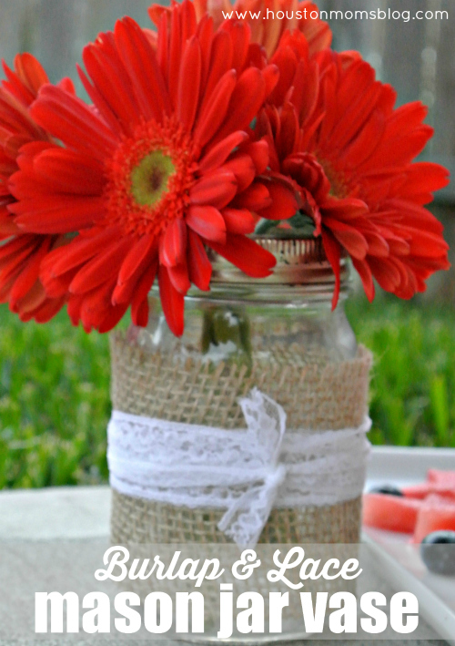 Burlap & Lace Mason Jar Vase
