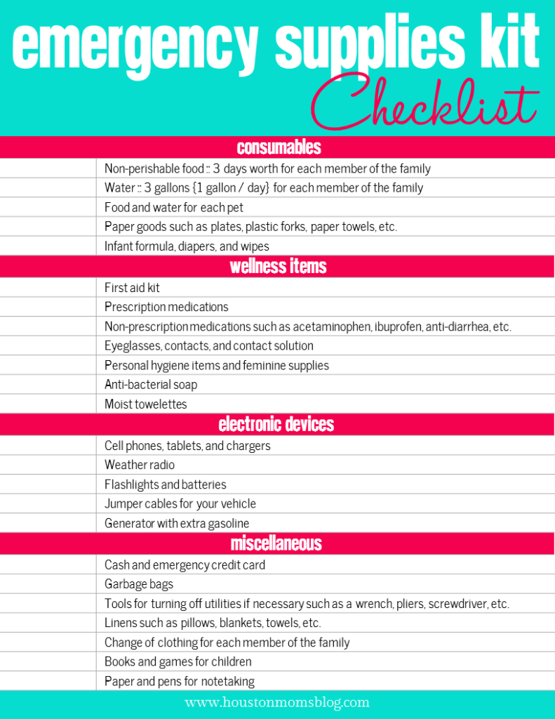 Emergency Supplies Kit Checklist