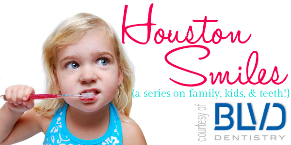 Houston Smiles, a series on family, kids and teeth! A photograph of a young girl brushing her teeth. Courtesy of B L V D Dentistry. 