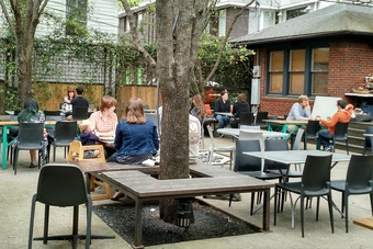 An outdoor eating area.