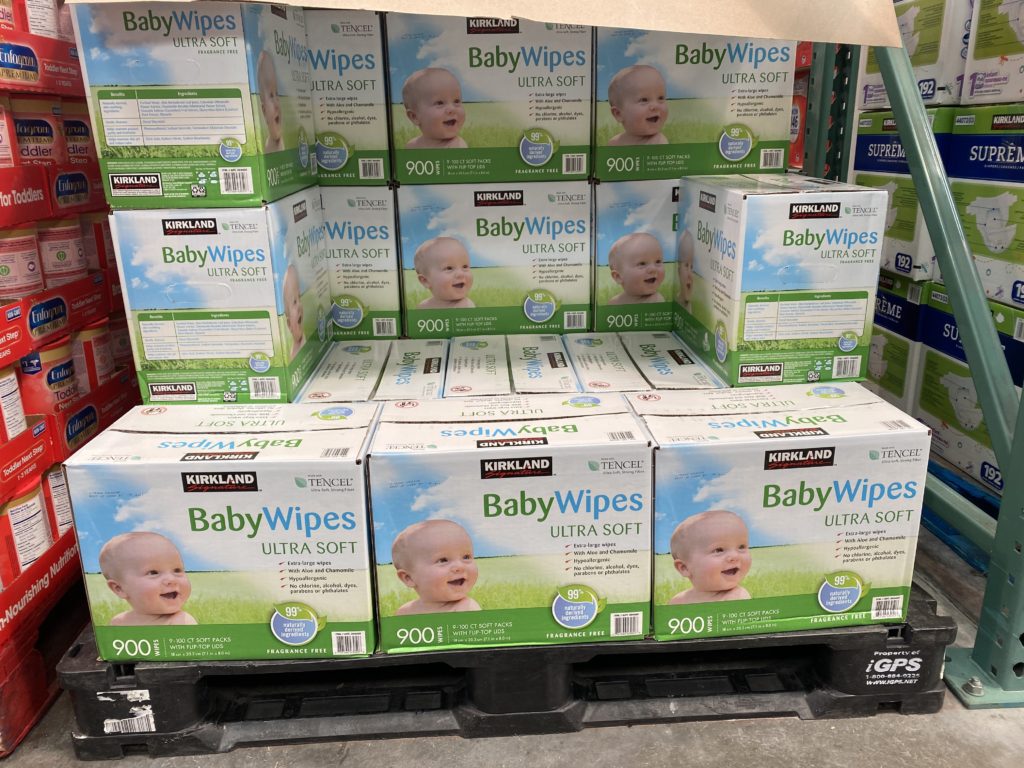 900 count boxes of baby wipes at Costco. 