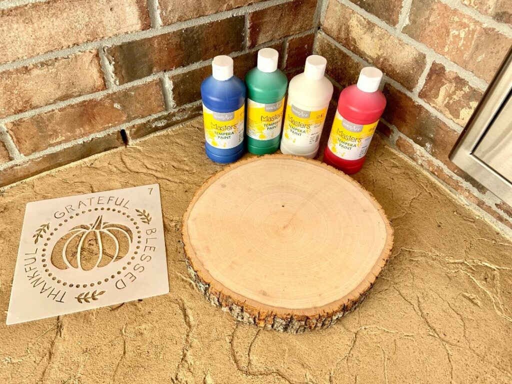 Stenciled wood plank supplies for DIY Thanksgiving crafts