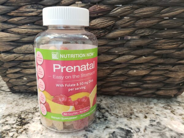 bottle of prenatal vitamins, which can help prevent birth defects