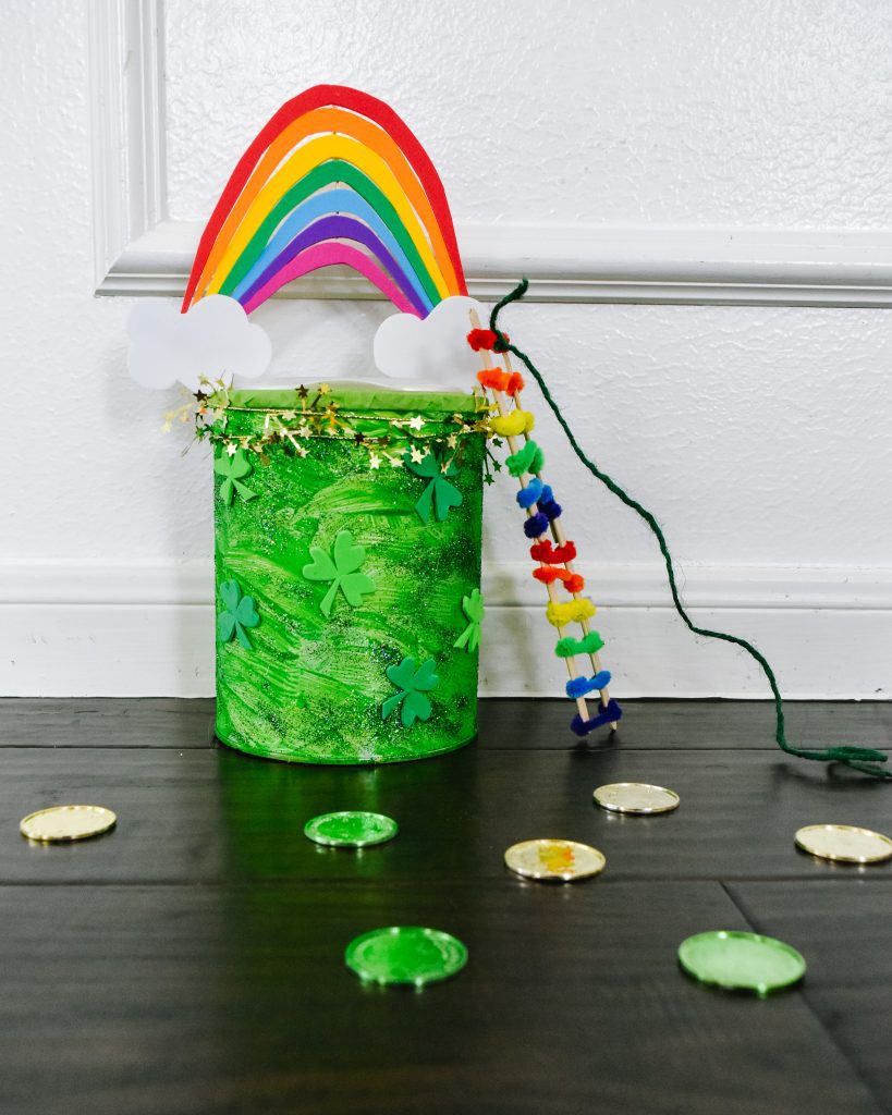 finished leprechaun trap with coins on floor