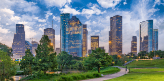 A photograph of downtown Houston.