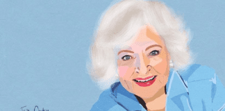 A painting of Betty White by Jen Cretu.