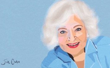 Betty White: Baudy Broad, Golden Girl, Legend A painting of Betty White by Jen Cretu.