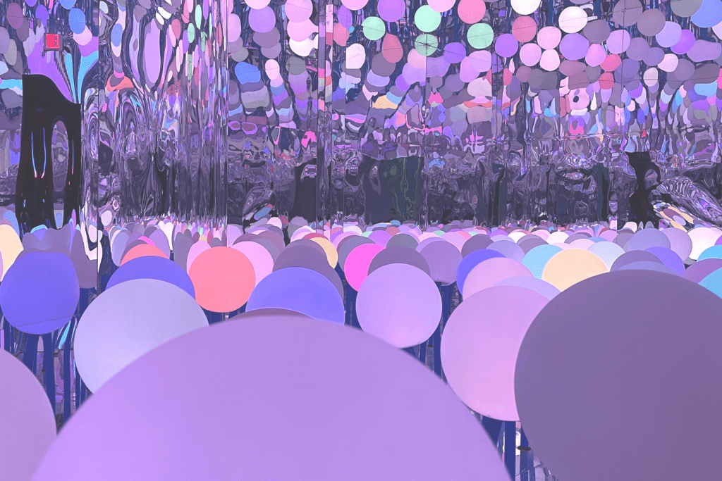 experiential art filled with purple orbs