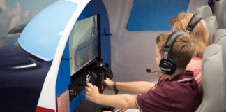 kids on flight simulator