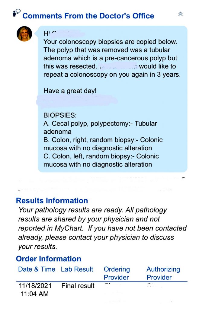 email from doctor with test results