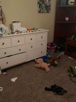 child's messy bedroom