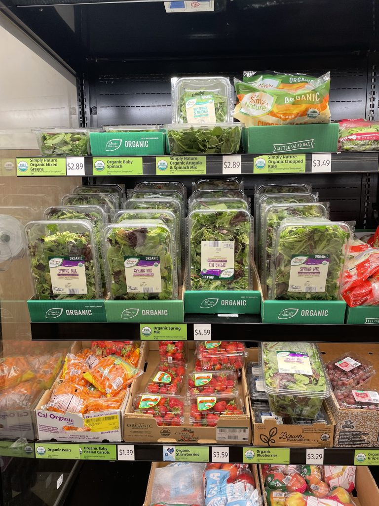 grocery shelf of organic produce