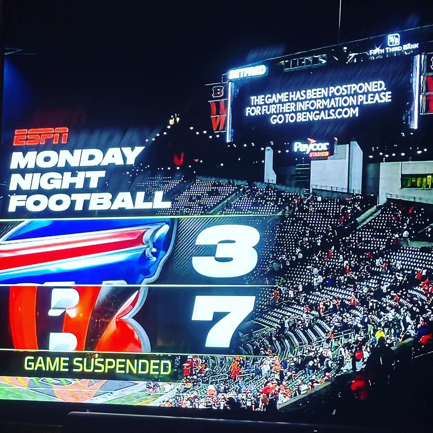Monday night football game suspended