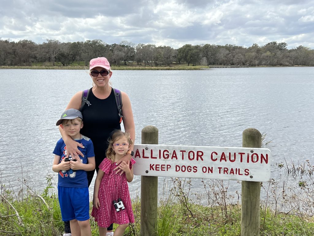 mother and kids at Brazos Bend State Park