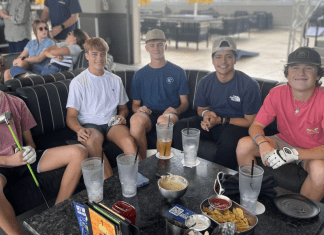 group of boys at Top Golf