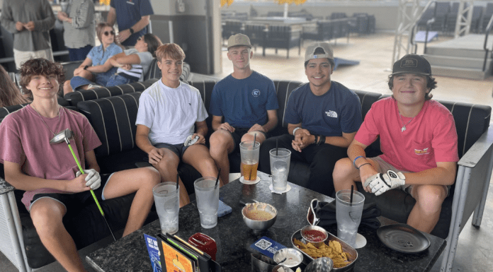 group of boys at Top Golf