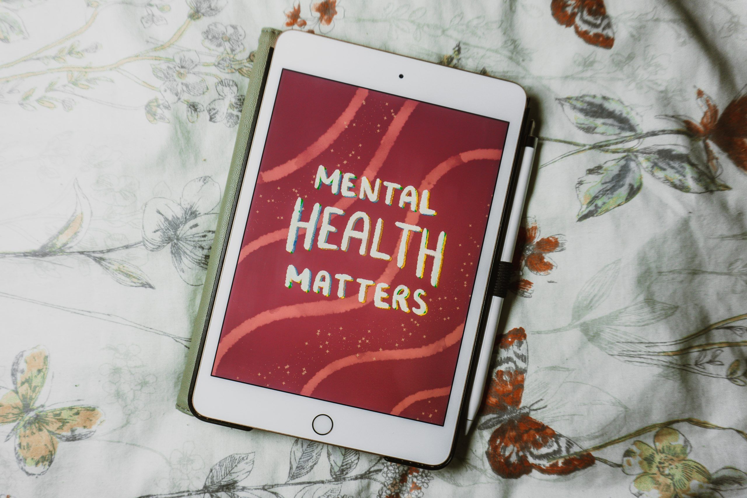 iPad with "Mental Health Matters" on the screen 