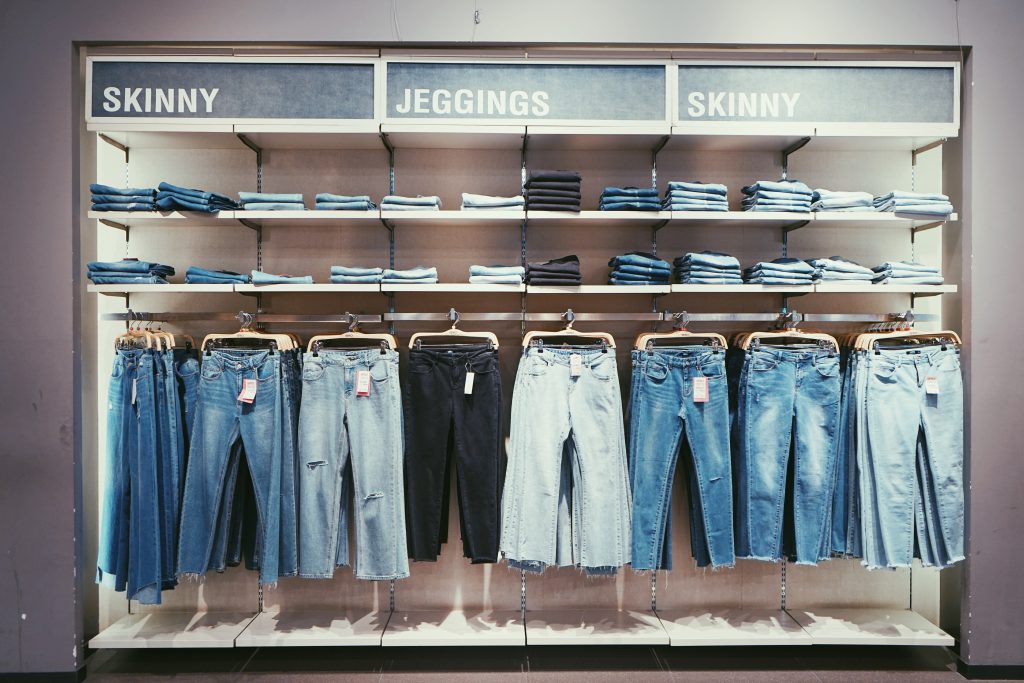 jeans hanging in store