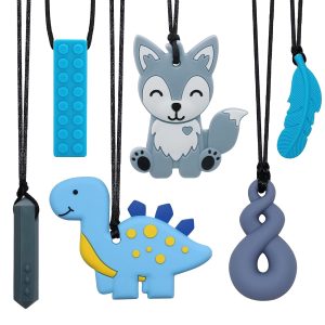 chewy necklaces in blue and grey tones