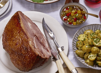 easter table with ham