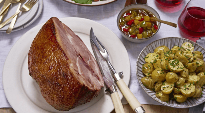 easter table with ham