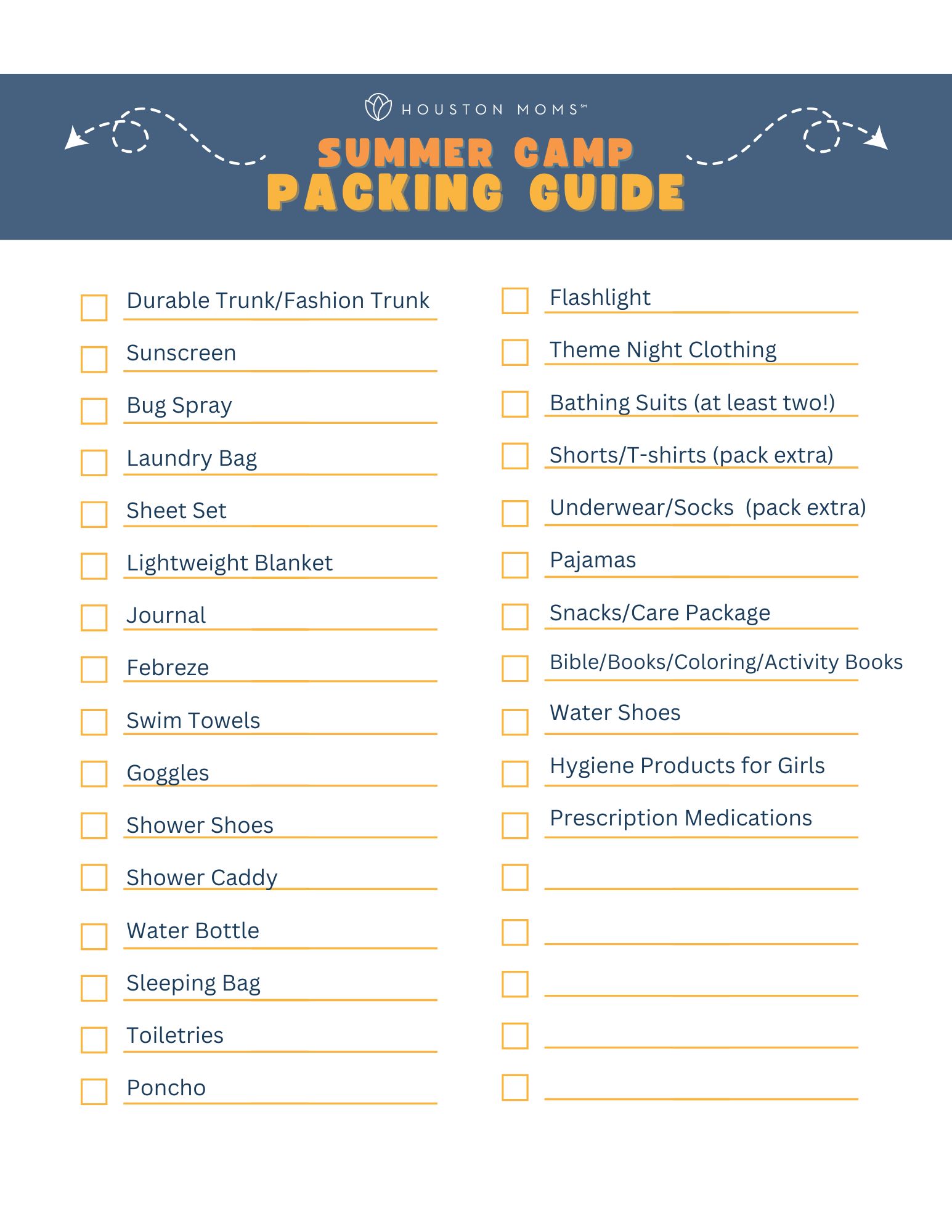 Printable Summer Camp Packing List