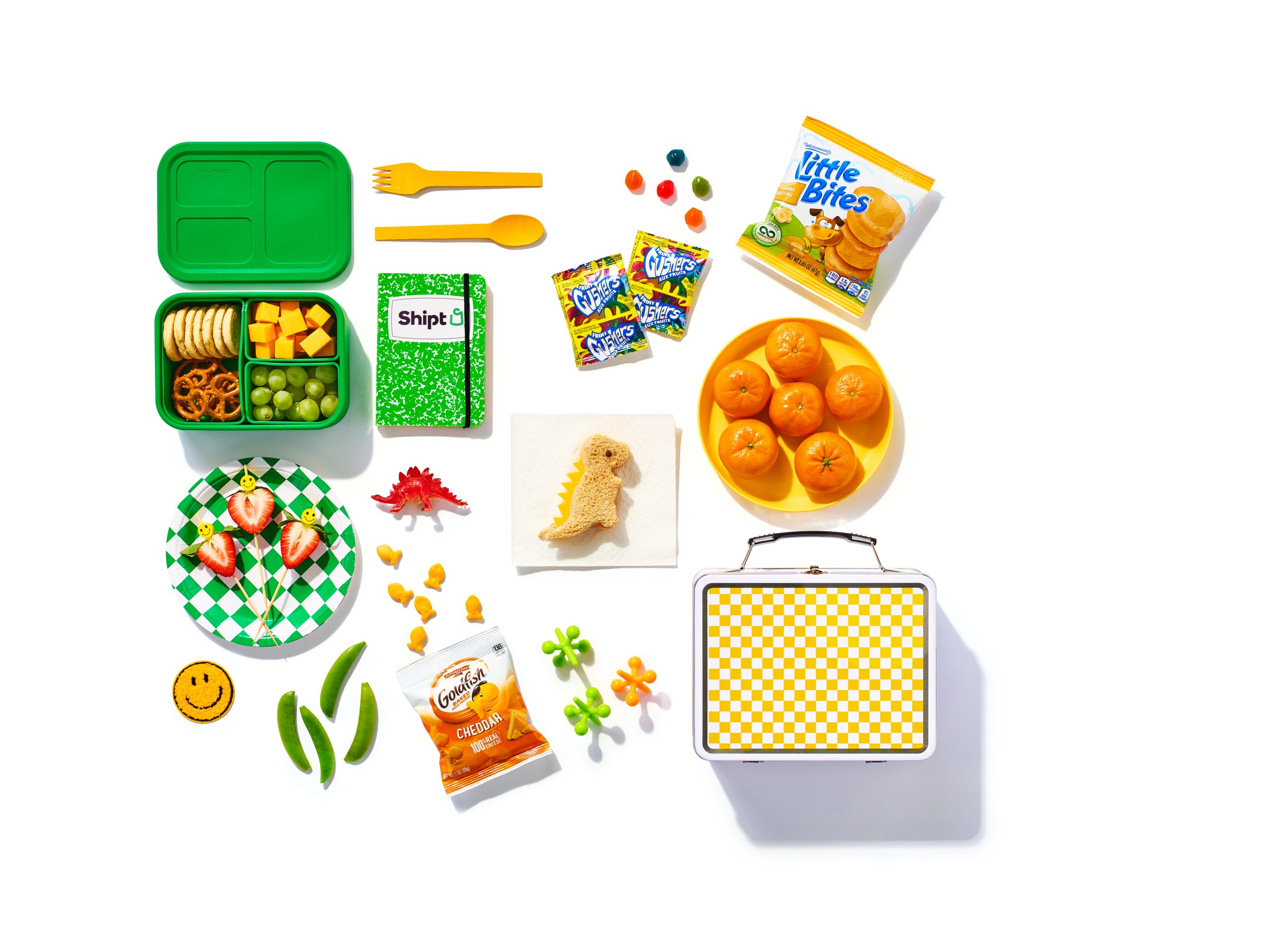 a spread of snacks and lunch boxes from Shipt