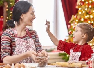 mother and daughter making holiday recipes