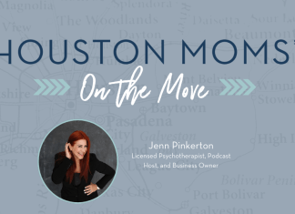 Houston Moms on the Move with Jenn Pinkerton Houston Moms on the move graphic with Jenn Pinkerton