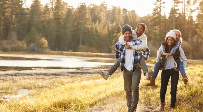 family hiking outside