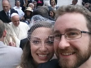 Newlyweds waiting to meet Pope Francis