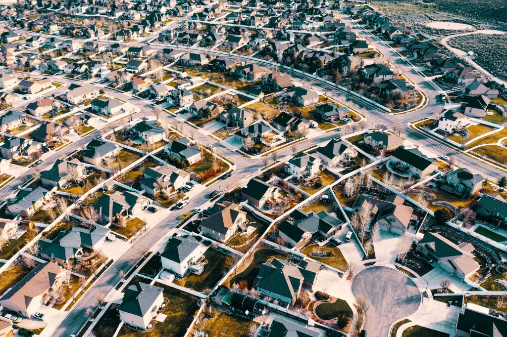 aerial view of suburban community