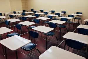 rows of desks in a classroom