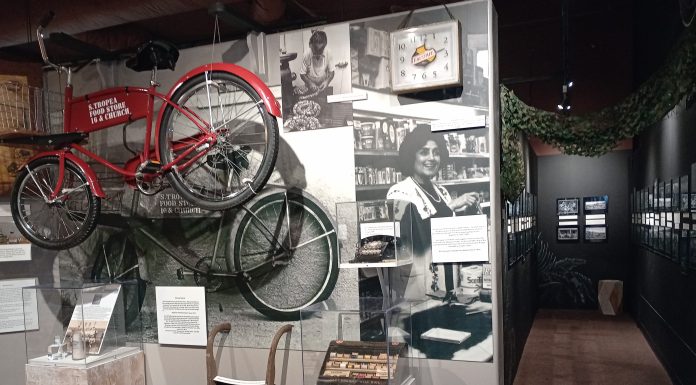 An exhibit, including a delivery bicycle, at the Galveston County Museum