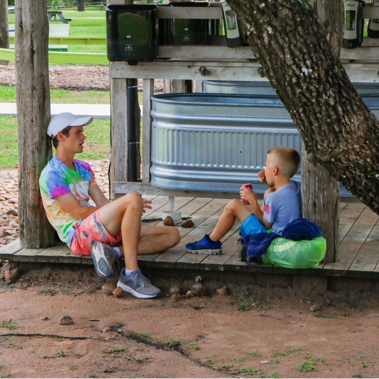 counselor with young boy