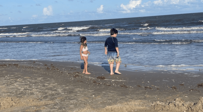 children walking on the beach