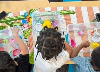 Houston Area ABA Therapy You Can Trust Children sitting at table playing with sensory bins