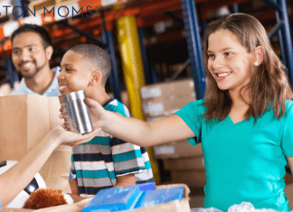 handing out food at a food pantry