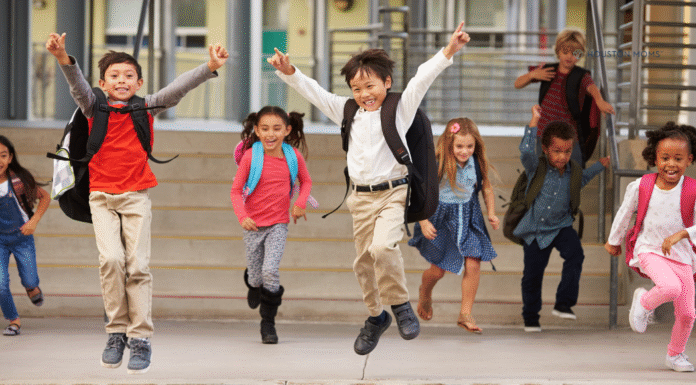 Explore Houston Area School Choice Options All in One Place kids jumping in front of school