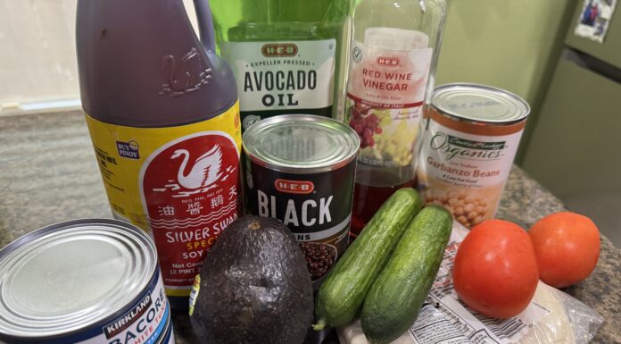 Items that don't need to be refrigerated that you can use in recipes: canned meats, fruits and vegetables like tomatoes, cucumbers and avocado, oils and vinegars