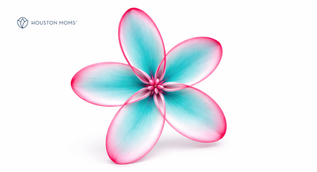 turquoise flower with pink outline