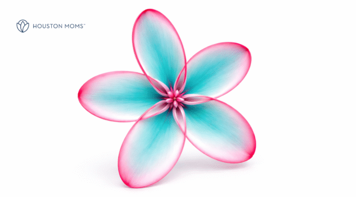 turquoise flower with pink outline