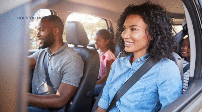 family riding in car