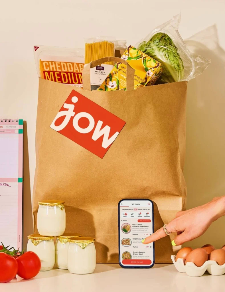 phone with Jow app in front of bag of groceries