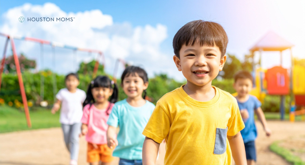 group of AAPI children on playground