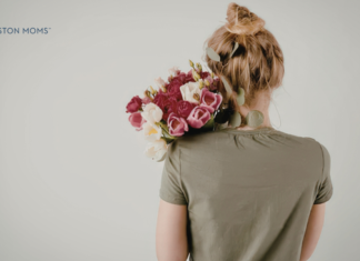 woman holding a bouquet of flowers